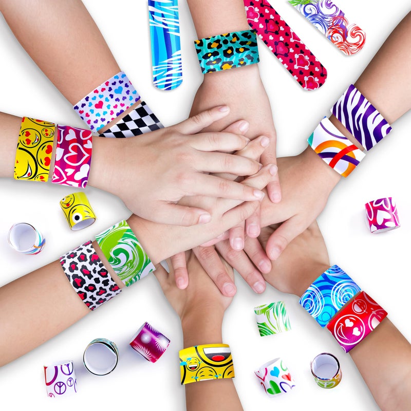 Giraffe Manufacturing Giraffe - 50 Pack Valentine Slap Bracelets for Kids - Multi Color Snap Bracelets Bulk - Friendship Band Toys - Stocking Stuffers Wristbands for Goody Bag - Easter Basket Fillers Party Favors for kids - Image 5